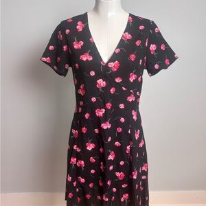 GAP Black Mini Dress with Pink Floral Pattern